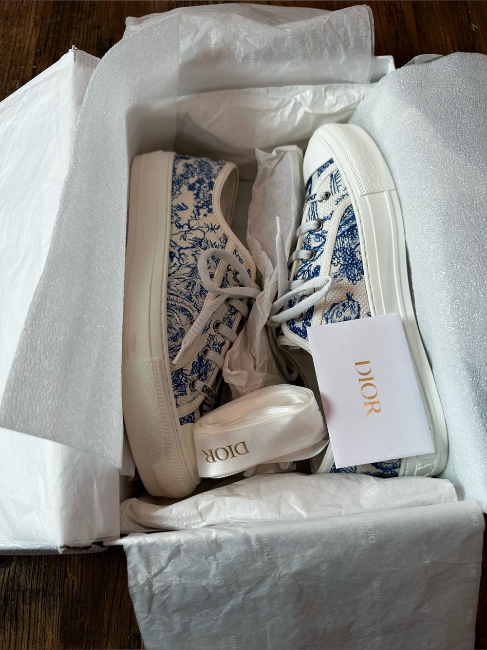 Dior White Canvas Low-Top Sneakers with Blue Toile Print